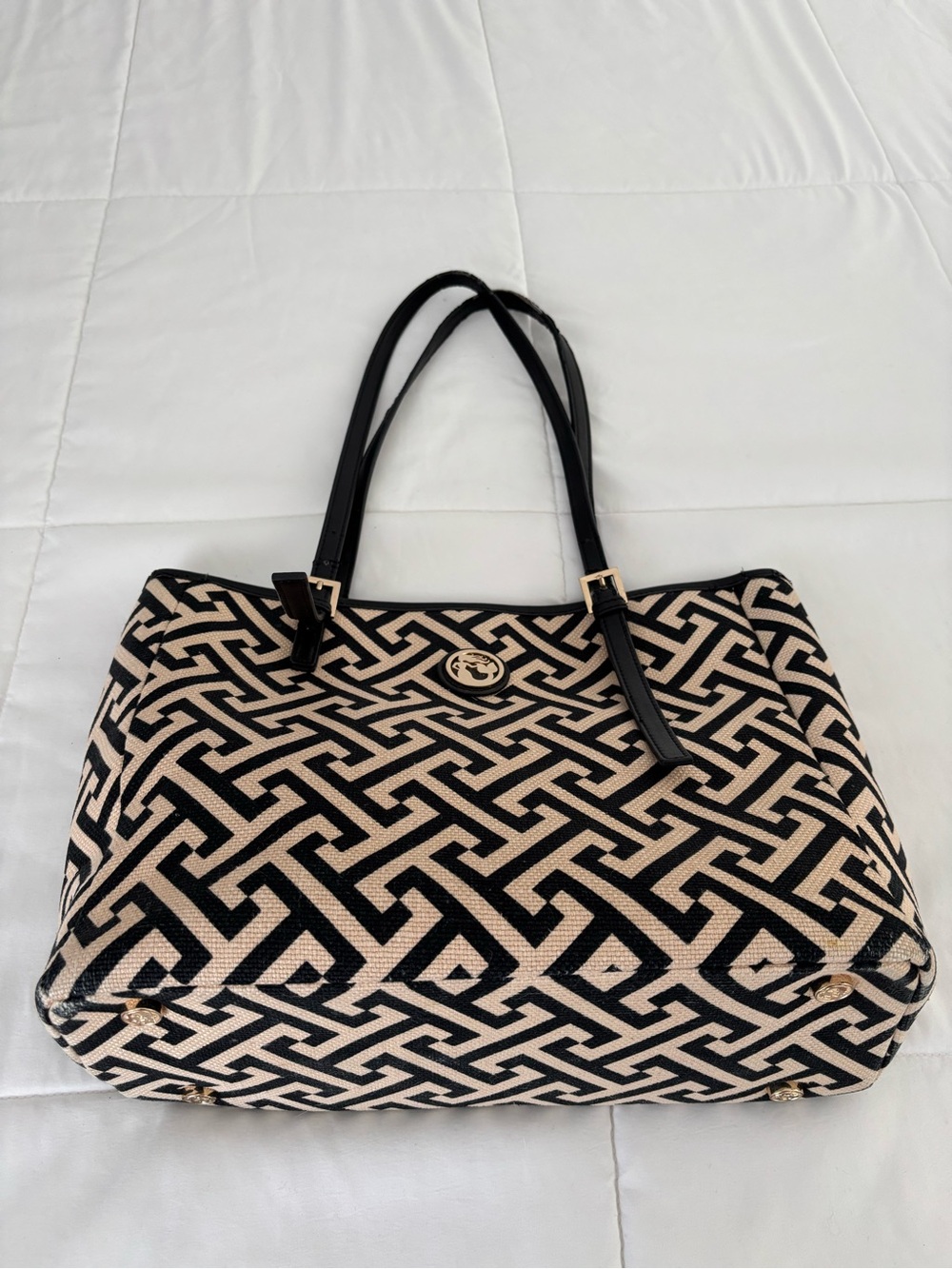 Spartina 449 Black and Cream Geometric Signature Tote